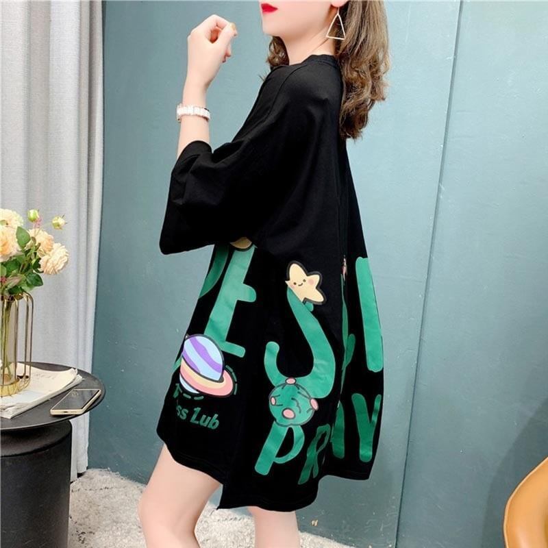 ファッション 切り替え 美人度アップ プリント Tシャツ カットソー＜U-3636＞