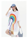 好感度UP 虹ロゴ タッセル ゆったり Tシャツ 全2色 ユニセックス半袖<U-4863>