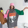 売り切れ必至 プリント カジュアル 切り替え 半袖Tシャツ カットソー＜U-8257＞