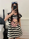 おしゃれ度アップ ノースリーブ ストライプ柄 ロング Tシャツ ゆったり ワンピース＜U-2977＞