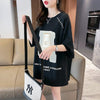 超人気商品 ロング アルファベット プリントTシャツ 三色 ゆったり半袖 ＜U-4019＞