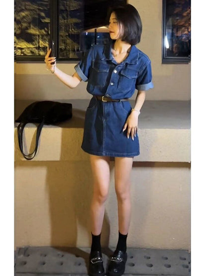売り切れ必至 一目惚れ 今季大好評 デニム 折り襟 ワンピース＜U-8280＞