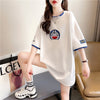 韓国系 ドロップショルダー 刺? レイヤードTシャツ ゆったり半袖 ＜U-3053＞