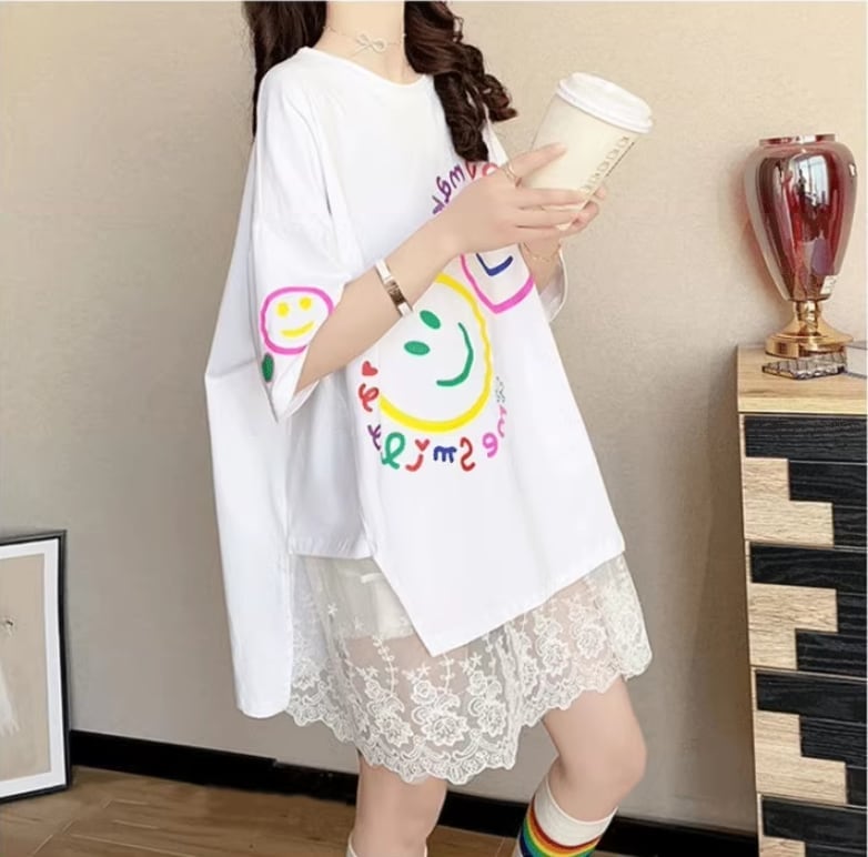 新作 ロゴ レイヤード風 プリント ゆったり 半袖 Ｔシャツ 全3色<U-4948>