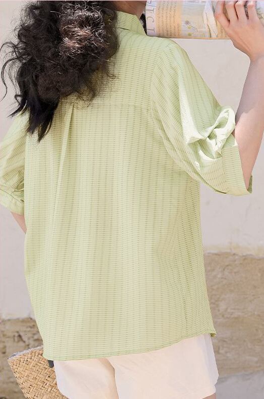 好感度UP 上質 美人度アップ 知的 ストライプ柄 3色選択 半袖シャツ＜U-9047＞