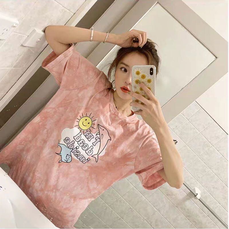 絶対欲しい キュート 話題沸騰中 絞り染め プリント 全2色 半袖Tシャツ<U-8759>