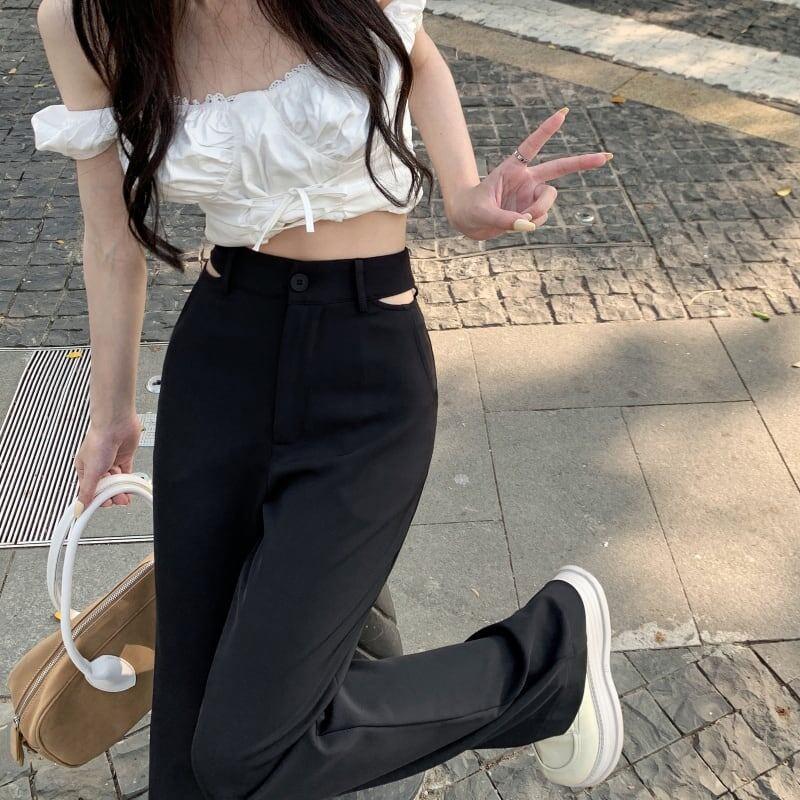 細身効果抜群 ハイウエスト 美感いっぱい ワイドパンツ ボトムス＜U-3033＞