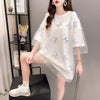 イントレンディなメッシュフェイクツーピースバタフライTシャツルーズトップ<U-2858>
