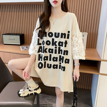 ファッション 切り替え 個性派 プリント 3色選択 半袖Tシャツ＜U-8548＞