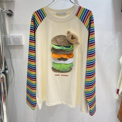 都市ファッショ デザイン オシャレ 大人可愛い 着心地良い プリント ストライプ柄 半袖Tシャツ<U-9332>