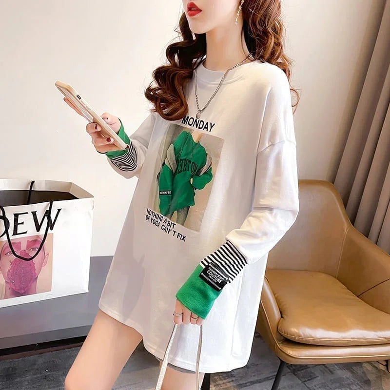 女性力を高める ラウンドネック 着心地抜群 プリント Tシャツ カットソー＜U-2865＞