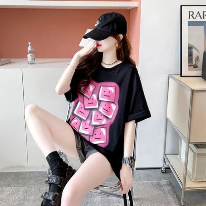 オシャレ度満点 ラウンドネック カジュアル プリント Tシャツ カットソー＜U-3064＞