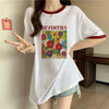 着せ 配色 プリント ロング Tシャツ 四色 ゆったり半袖 ＜U-3019＞