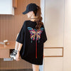 最新デザインセンス刺繍純綿ルーズ半袖Tシャツ<U-2949>