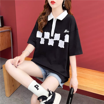 デザイン感 切り替え チャーミング プリント Tシャツ カットソー＜U-3586＞