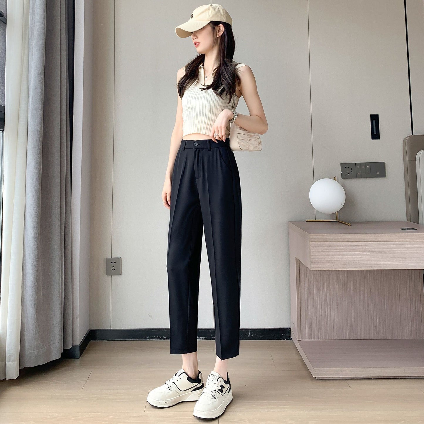 超人気 9分丈スラックスパンツ ファッション 通勤パンツ<U-8182>