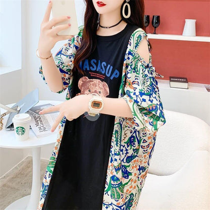 フライドストリート半袖トレンディな韓国風ラウンドネックTシャツ<U-2868>