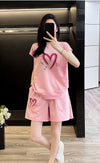 超人気 ホットダイヤモンド カジュアル プリント 半袖Tシャツ ショートパンツ セットアップ ＜U-9215＞