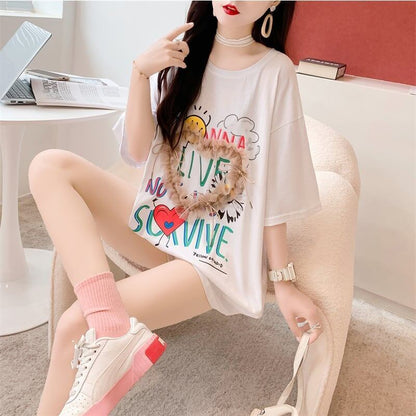 デザイン感 切り替え チャーミング プリント Tシャツ カットソー＜U-3529＞