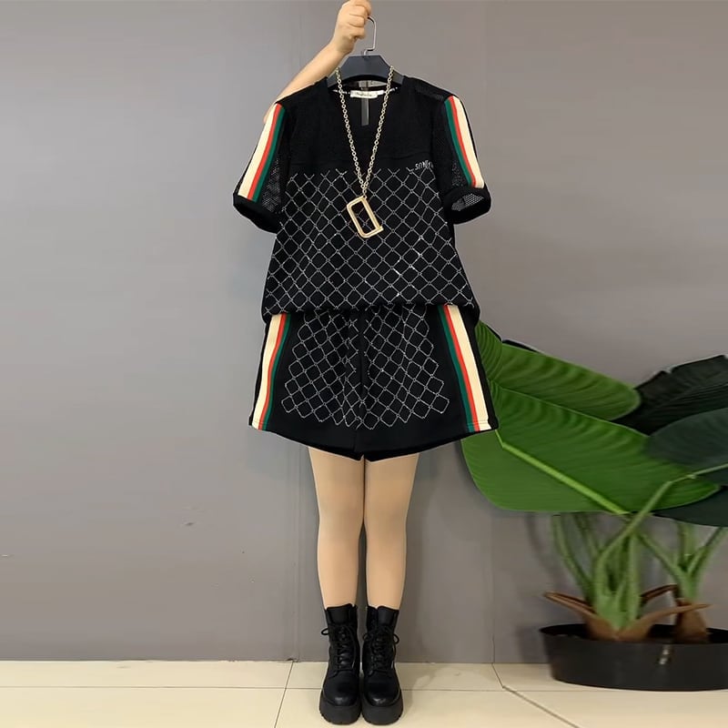 好感度UP ホットダイヤモンド カジュアル 半袖 Tシャツ ショートパンツ セットアップ ＜U-9000＞