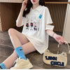 美人度アップ 折り襟 可愛いウサギちゃん プリントロング Tシャツ ゆったり半袖 ＜U-2956＞