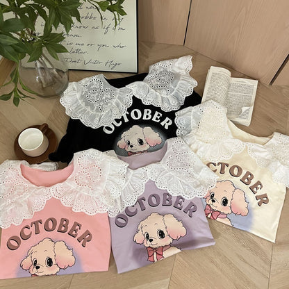 スウィート ワンちゃんロゴ 韓国系 ゆったりTシャツ半袖<U-4882>