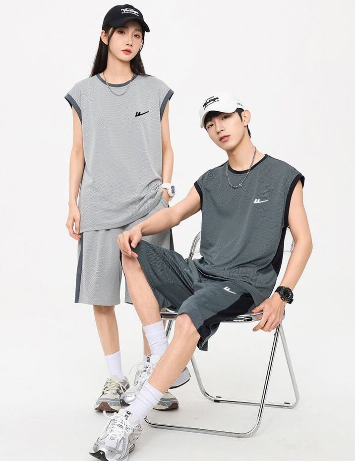 売り切れ必至 ファッション 超人気 男女兼用 ノースリーブＴシャツⅹパンツセット全5色<U-8754>