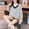 女子マスト  レイヤード風 熊柄ロゴゆったり厚手スウェット全3色トップス<U-4614>