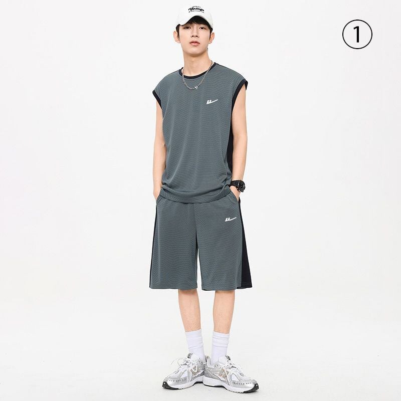 売り切れ必至 ファッション 超人気 男女兼用 ノースリーブＴシャツⅹパンツセット全5色<U-8754>