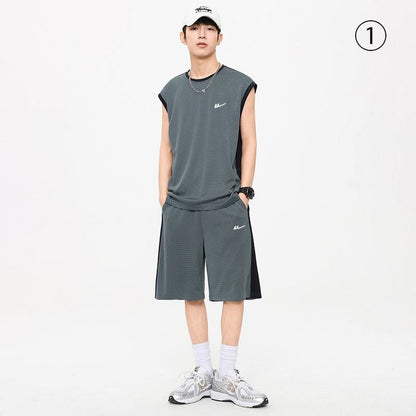 売り切れ必至 ファッション 超人気 男女兼用 ノースリーブＴシャツⅹパンツセット全5色<U-8754>