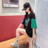 気質漫画カラーマッチング偽ツーピース半袖Tシャツ<U-2997>