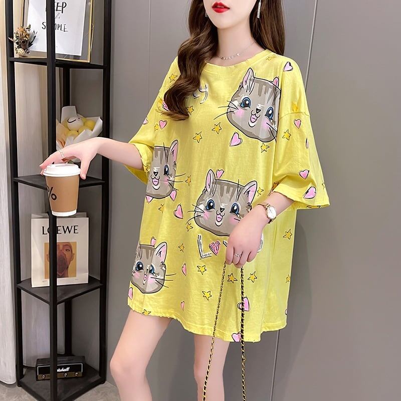 オシャレ度満点 切り替え 一目惚れ プリント Tシャツ カットソー＜U-3482＞