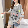 夏新作 アルファベットプリント POLOネック ロング Tシャツ ゆったりワンピース ＜U-3038＞