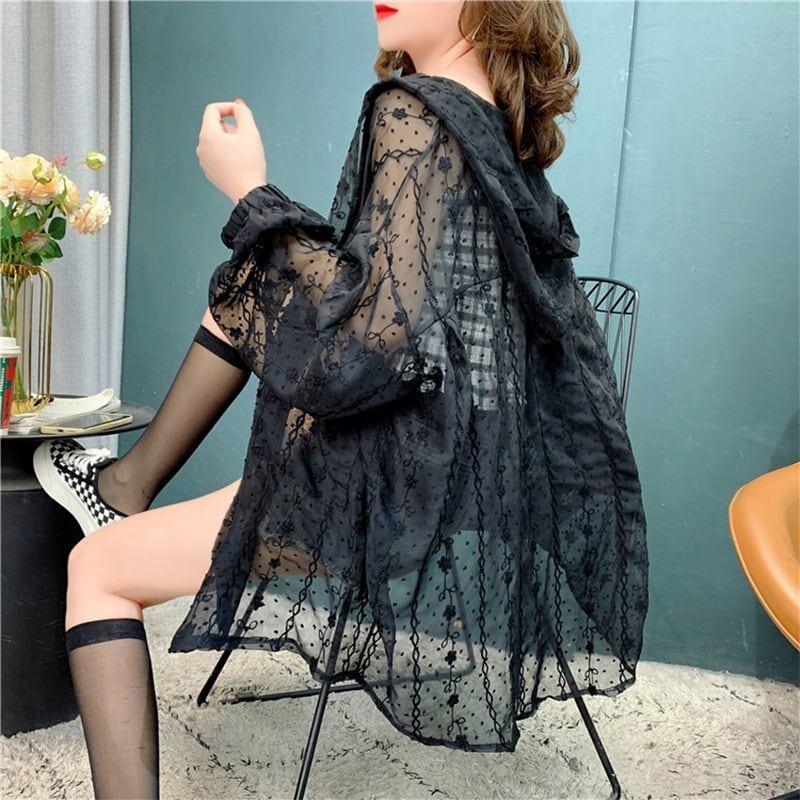 今季大好評 日焼け対策 透け感 透かし彫り シャツ ブラウス＜U-3036＞