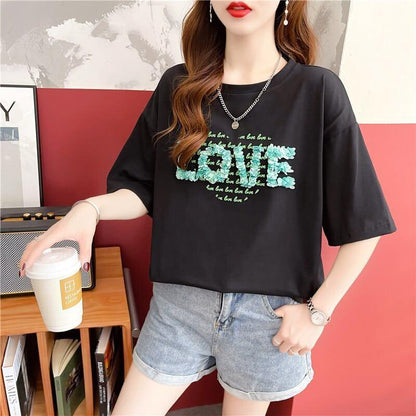 デザイン感 プリント チャーミング Tシャツ カットソートップス＜U-3151＞