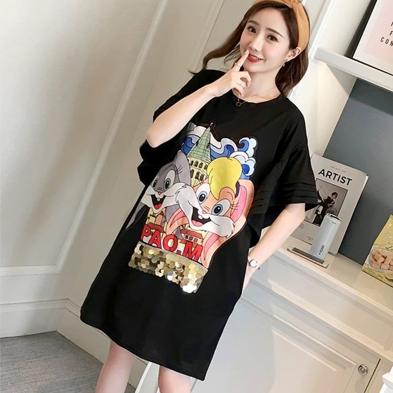 スタイリッシュ プリント 一目惚れ Tシャツ カットソー ワンピース＜U-3440＞