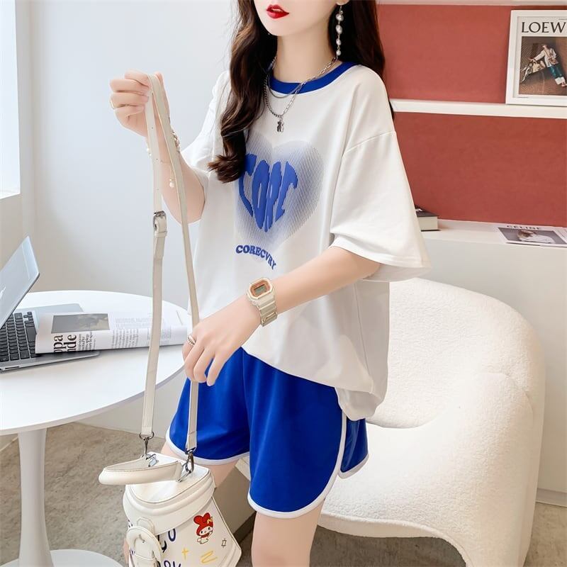 スタイリッシュ 切り替え 一目惚れ Tシャツ＋ショートパンツ セットアップ＜U-3614＞