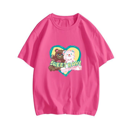 絶対欲しい大人可愛い カジュアル 高見えデザイン プリント全6色 半袖Tシャツ<U-9328>