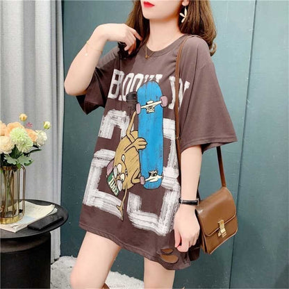 デザイン感 3色選択可 チャーミング プリント Tシャツ カットソー＜U-3164＞