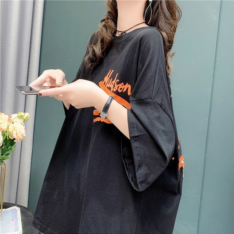 デザイン感 切り替え チャーミング プリント Tシャツ カットソー＜U-3578＞