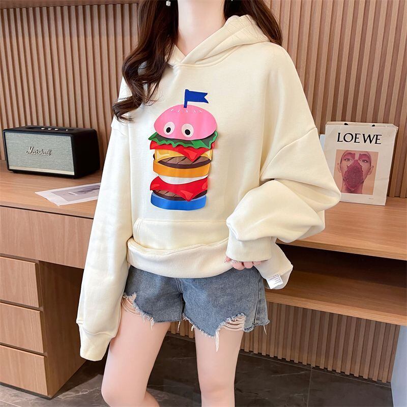 新商品 カジュアル トレンドのロゴデザインをプリントした 快適トップス 3色選択 切り替え プリント パーカー<U-9965>