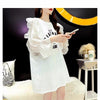 女子力アップ アルファベット パフスリーブ プリント ロングTシャツ ゆったりワンピース ＜U-3054＞