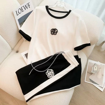 超人気 カジュアル 知的 シンプル Tシャツ＋パンツ ＜U-8460＞