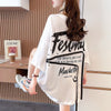 【人気商品再入荷！】   デザイン個性ゆったりミドル丈半袖Tシャツ<U-3036>