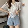 ファッション 透かし彫り 美人度アップ POLOネック Tシャツ カットソー＜U-3234＞