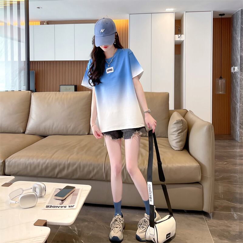 新商品 カジュアル グラデーション プリント 全3色 半袖Tシャツ<U-9214>