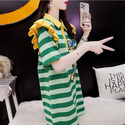 個性的なデザイン プリント オシャレ度満点 Tシャツ カットソー ワンピース＜U-3514＞
