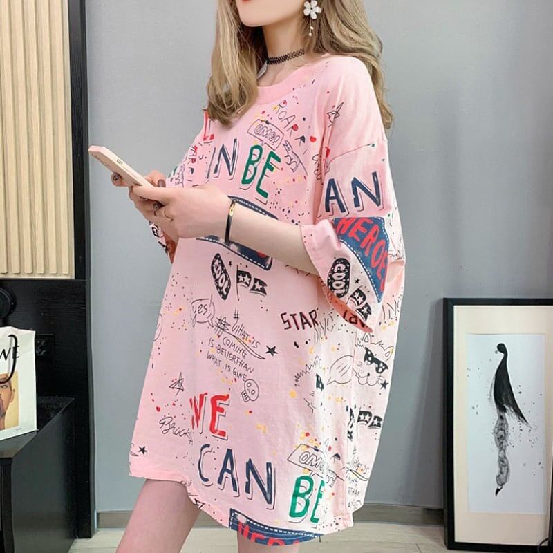 スタイリッシュ 切り替え 一目惚れ プリント Tシャツ カットソー＜U-3540＞