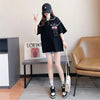 美人度アップ 折り襟 ワッフル ぬいぐるみ付き ロング Tシャツ ゆったり半袖 ＜U-2930＞