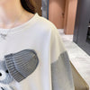 夏新作 カラーマッチング ベアー刺繍 ワッフル ロング Tシャツ ゆったり半袖 ＜U-2850＞